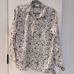 A New Day Animal Print Spotted Cream/Black Long Sleeve Button Down Blouse XS